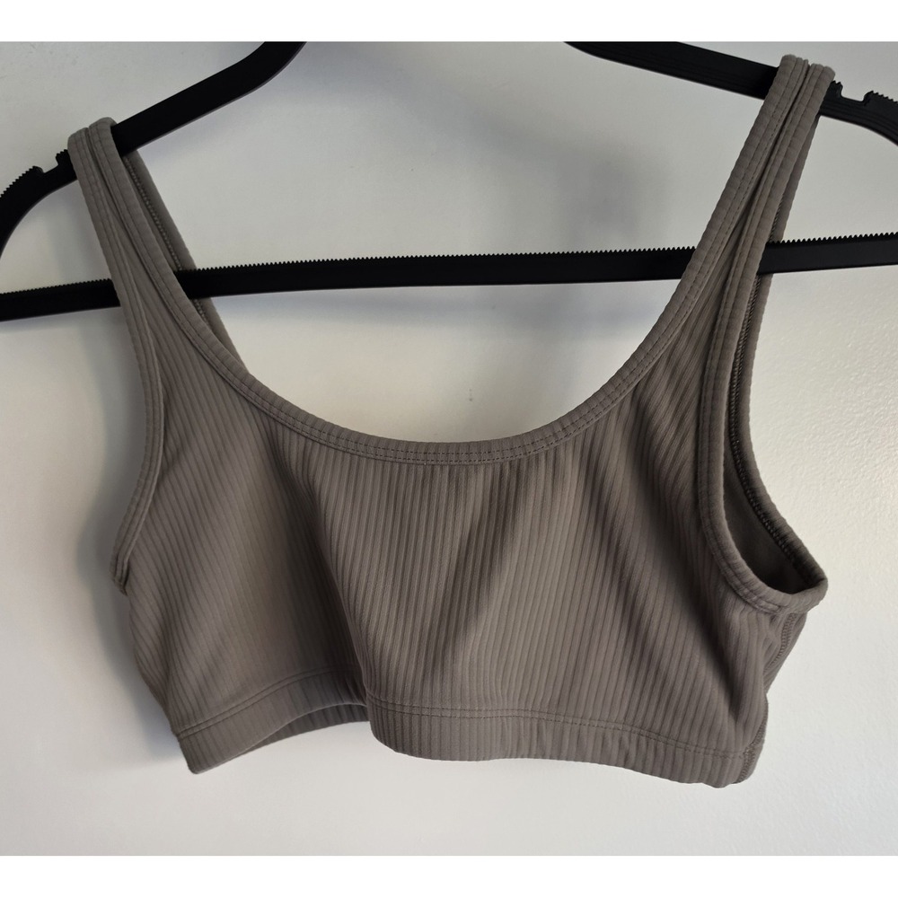 TnAction Sports Bra Size S Taupe Ribbed Sleeveless Athleisure Athletic